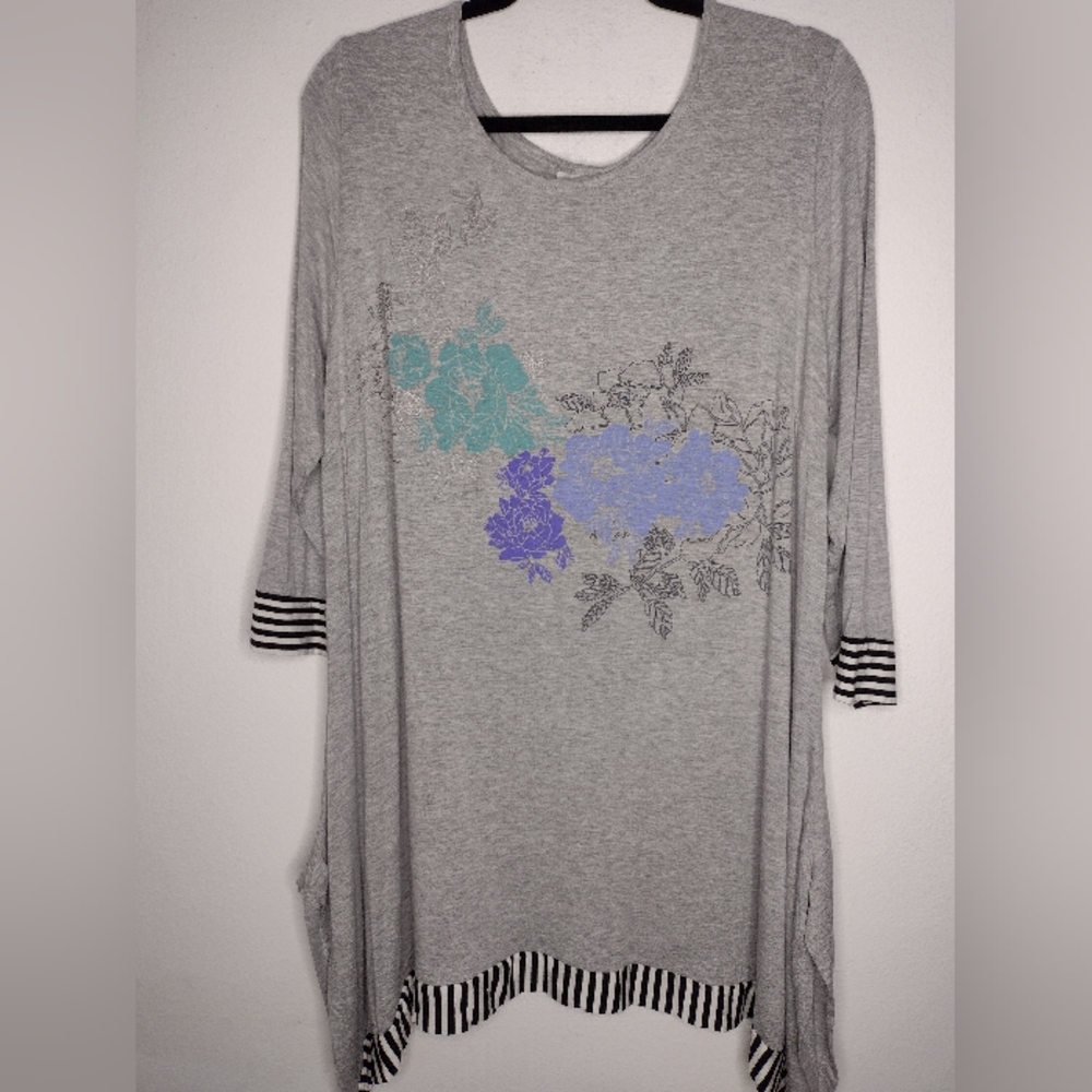 NWT Avenue Women's Gray Marle/Tunic Carter, 3/4" Sleeve Top Size 18